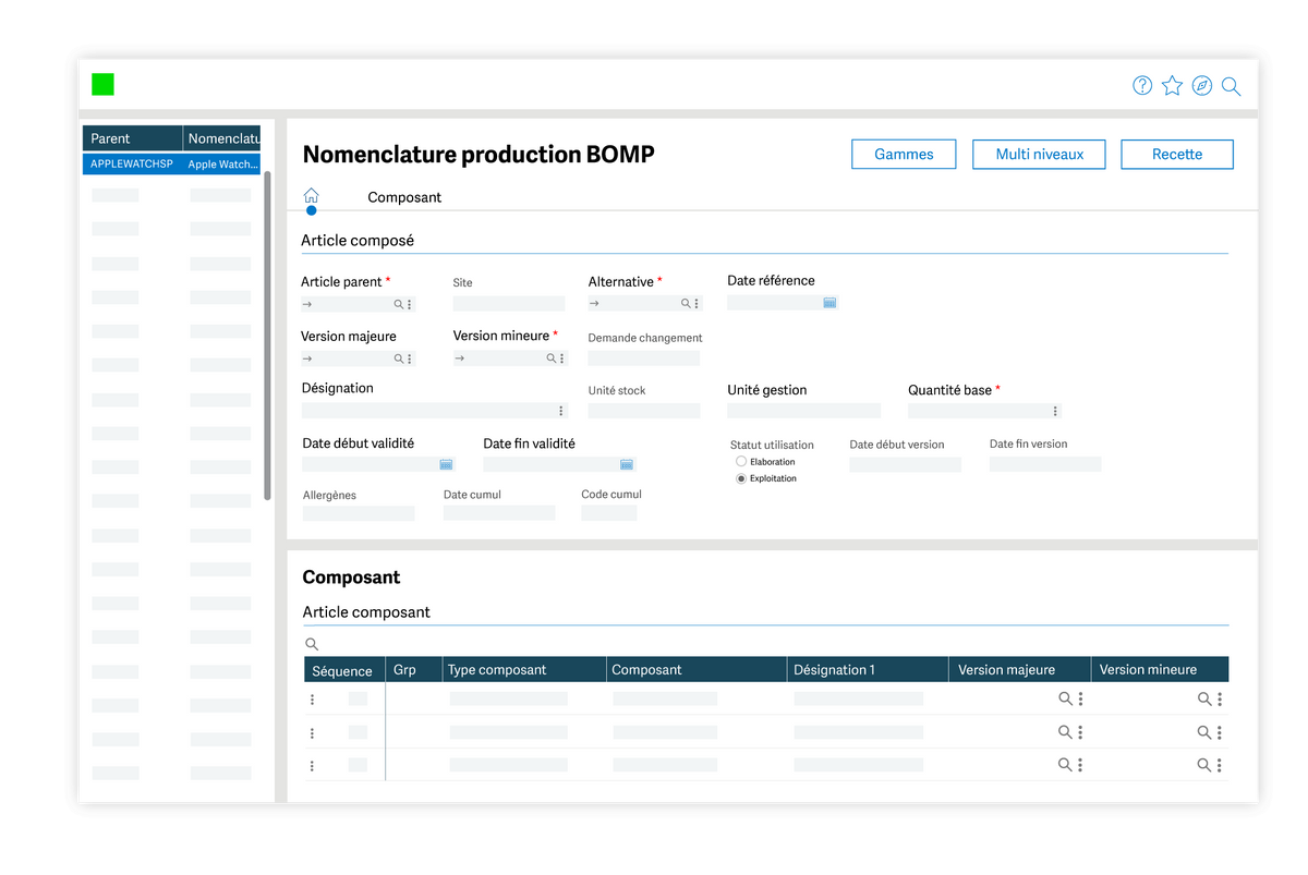 Planification des nomenclatures